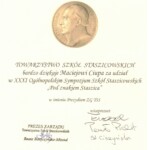 Skan podziękowania dla Pana Macieja Ciupa za udział w XXXI Ogólnopolskim Sympozjum Szkół Staszicowskich "Pod znakiem Staszica"