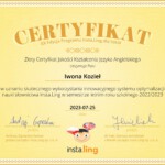 "Certyfikat XX Edycji Programu Insta.Ling dla Szkół" dla Iwony Kozieł